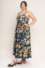 IMPERIAL BLOOM BLUE WOVEN MIDI DRESS