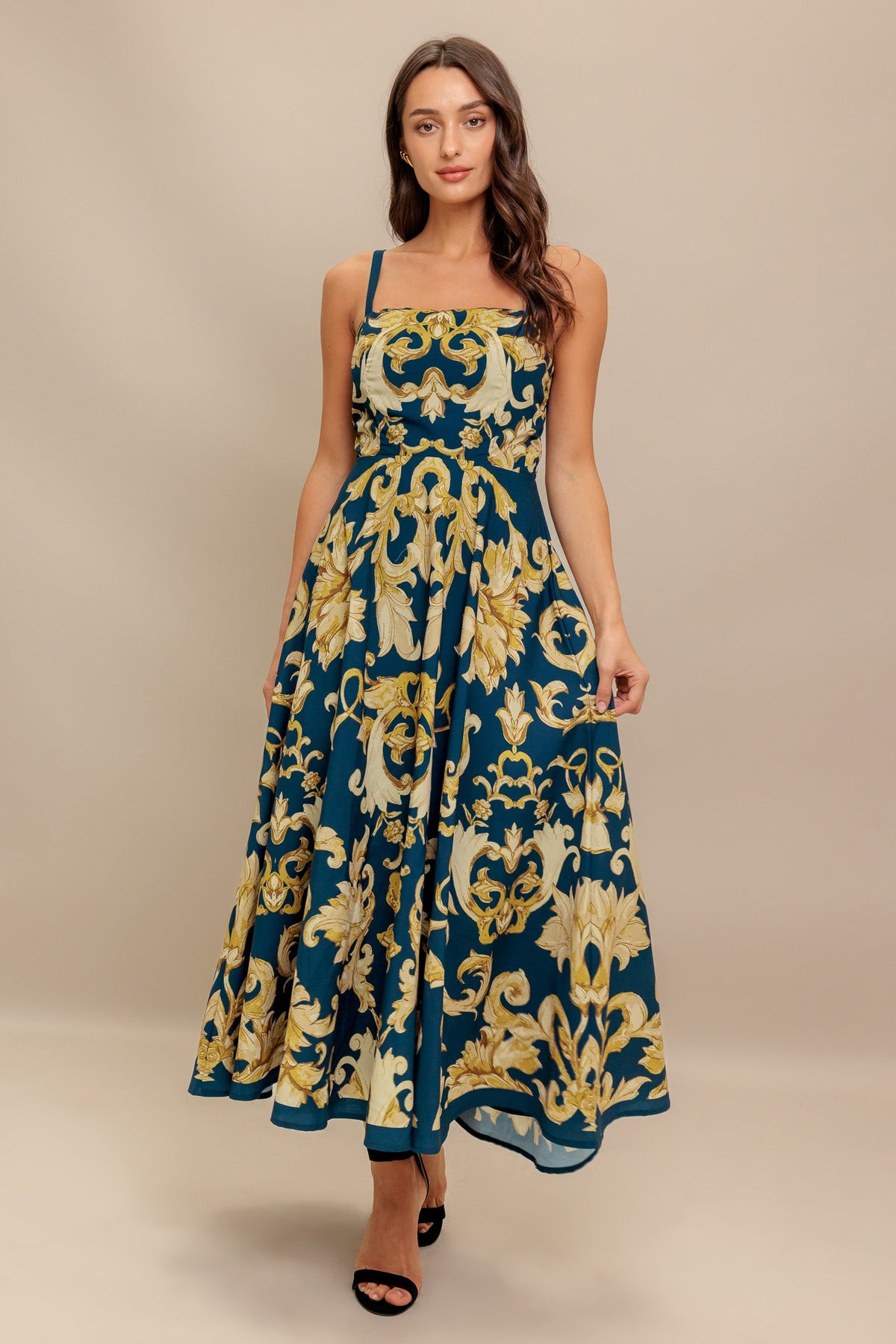 IMPERIAL BLOOM BLUE WOVEN MIDI DRESS