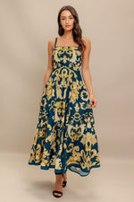 IMPERIAL BLOOM BLUE WOVEN MIDI DRESS
