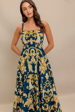 IMPERIAL BLOOM BLUE WOVEN MIDI DRESS