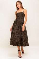 WALK SOFT, STRIKE STRONG LEOPARD WOVEN MIDI DRESS