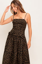 WALK SOFT, STRIKE STRONG LEOPARD WOVEN MIDI DRESS