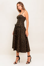 WALK SOFT, STRIKE STRONG LEOPARD WOVEN MIDI DRESS