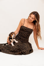 WALK SOFT, STRIKE STRONG LEOPARD WOVEN MIDI DRESS