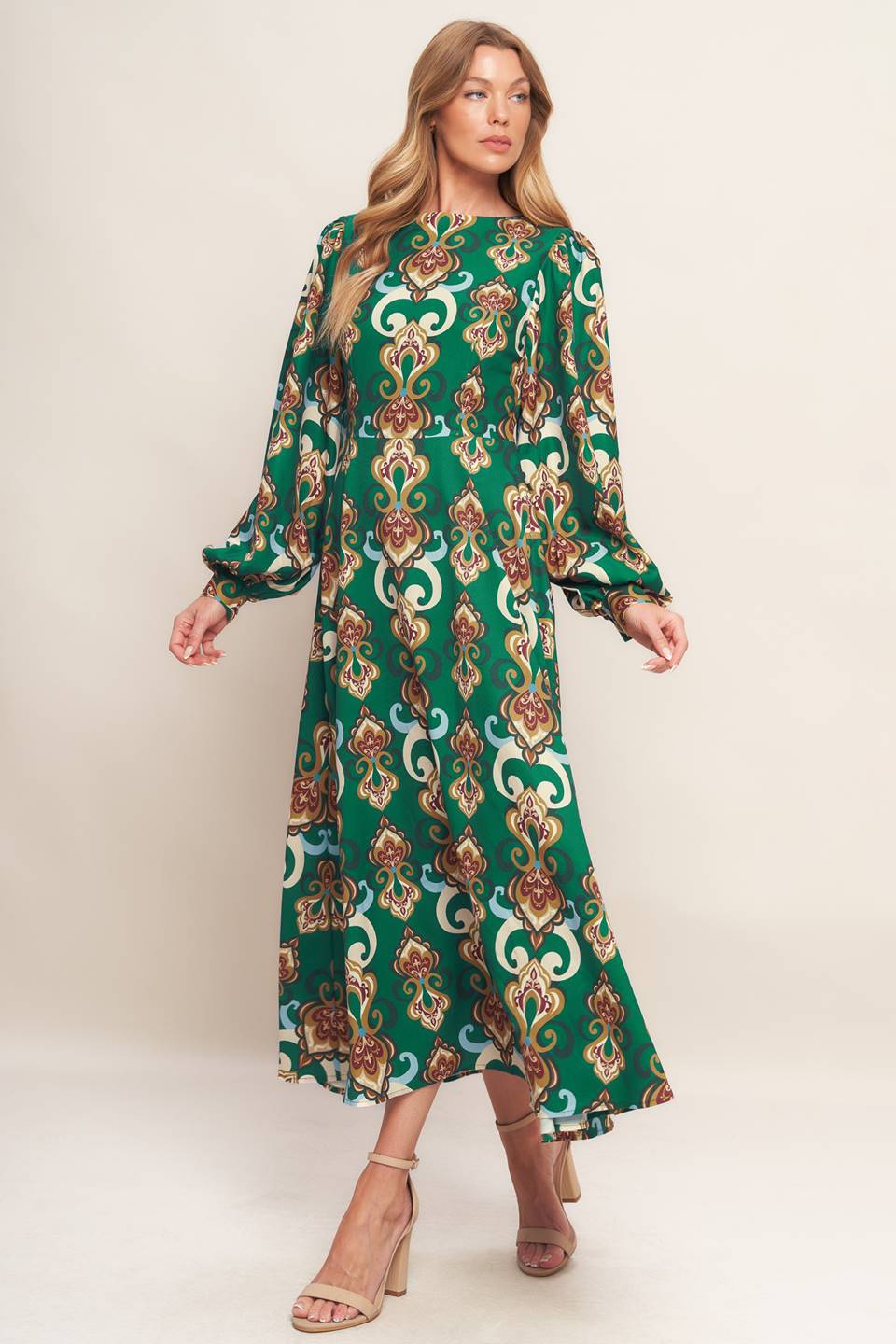 MODERN RETRO BLOOM WOVEN MIDI DRESS