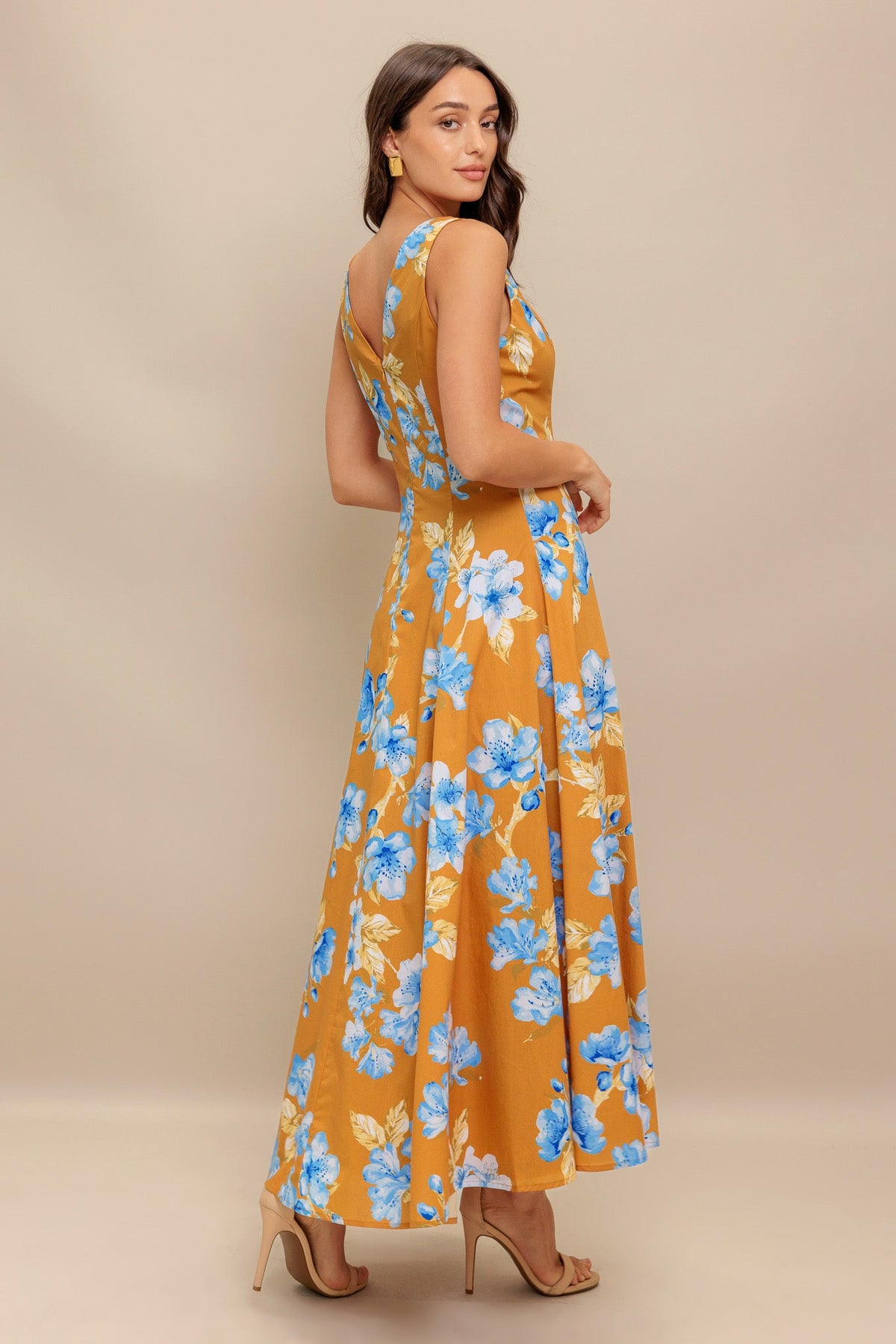 SKYBLOSSOM RUSH WOVEN MIDI DRESS