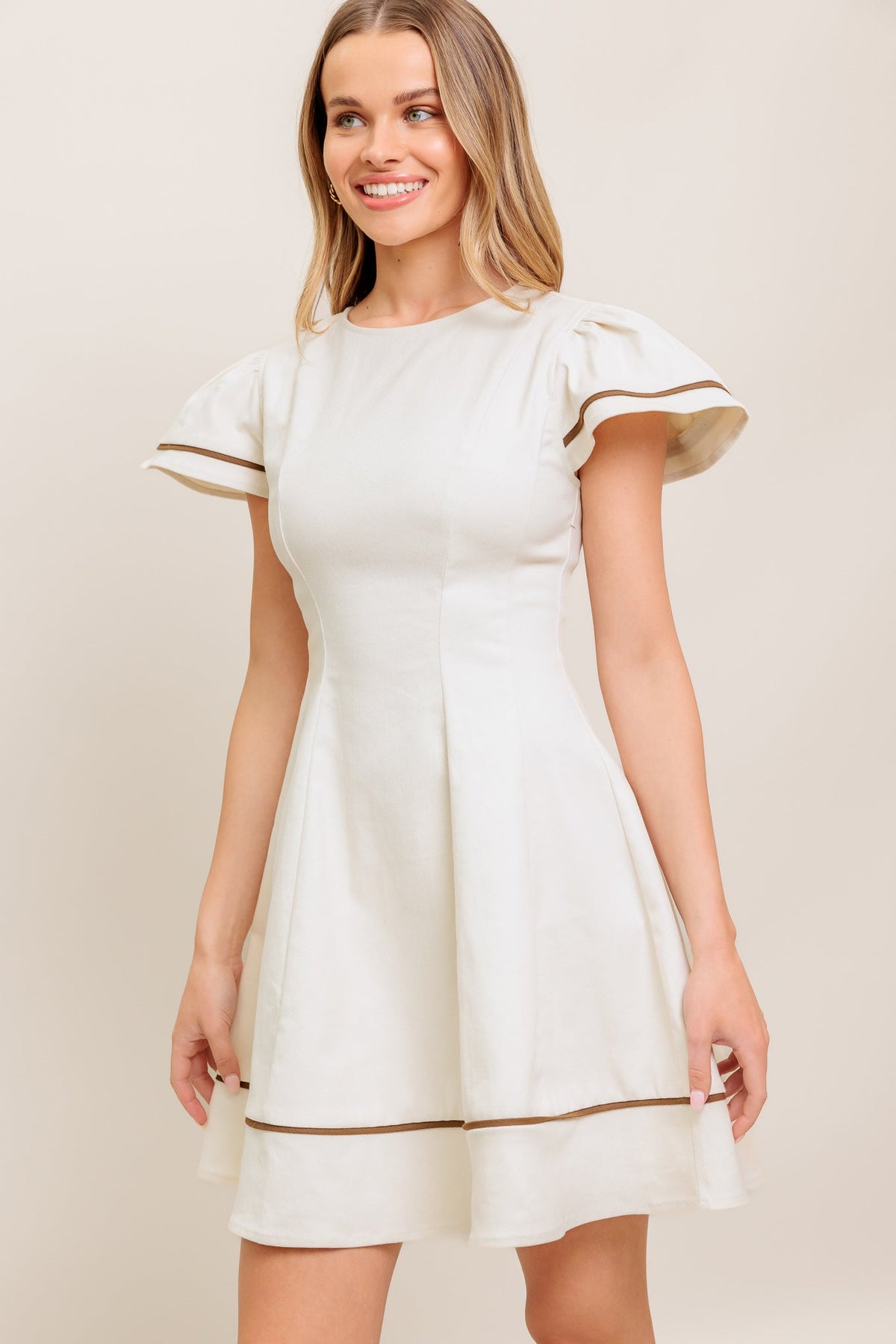 CREAM MILK TEA WOVEN MINI DRESS