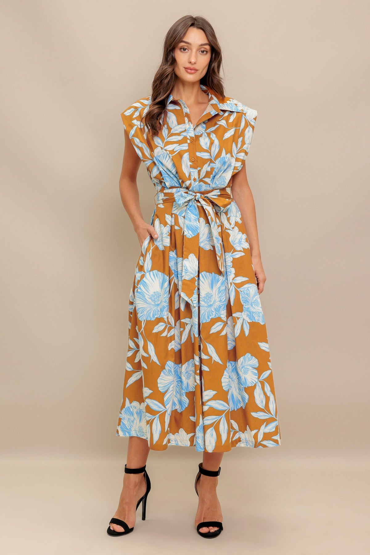 ISLAND FLARE WOVEN MIDI DRESS