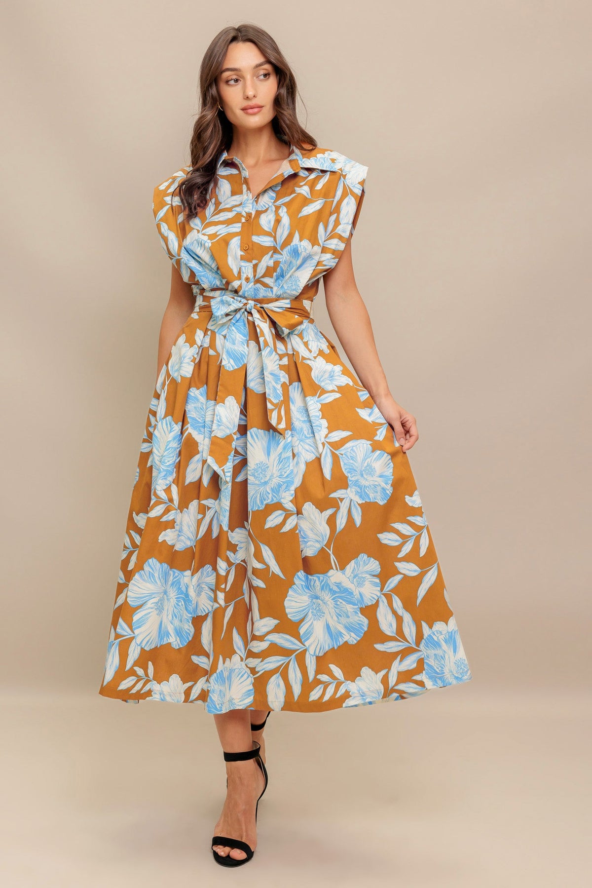 ISLAND FLARE WOVEN MIDI DRESS