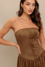WILD ESPRESSO FAUX SUEDE MIDI DRESS