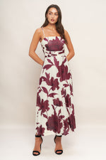 WINE BLOOM POWER MESH MIDI DRESS