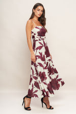 WINE BLOOM POWER MESH MIDI DRESS