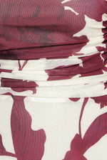 WINE BLOOM POWER MESH MIDI DRESS