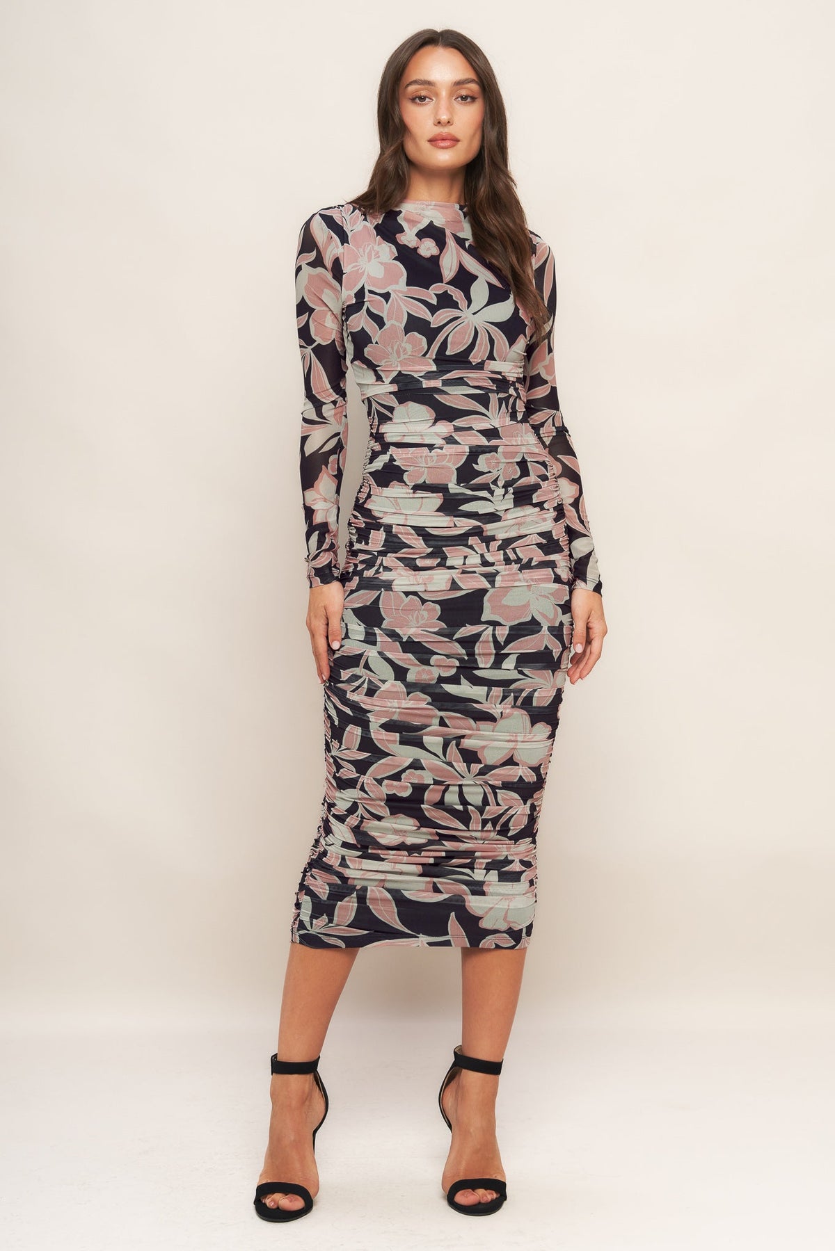 MUTED ROMANCE POWER MESH MIDI DRESS