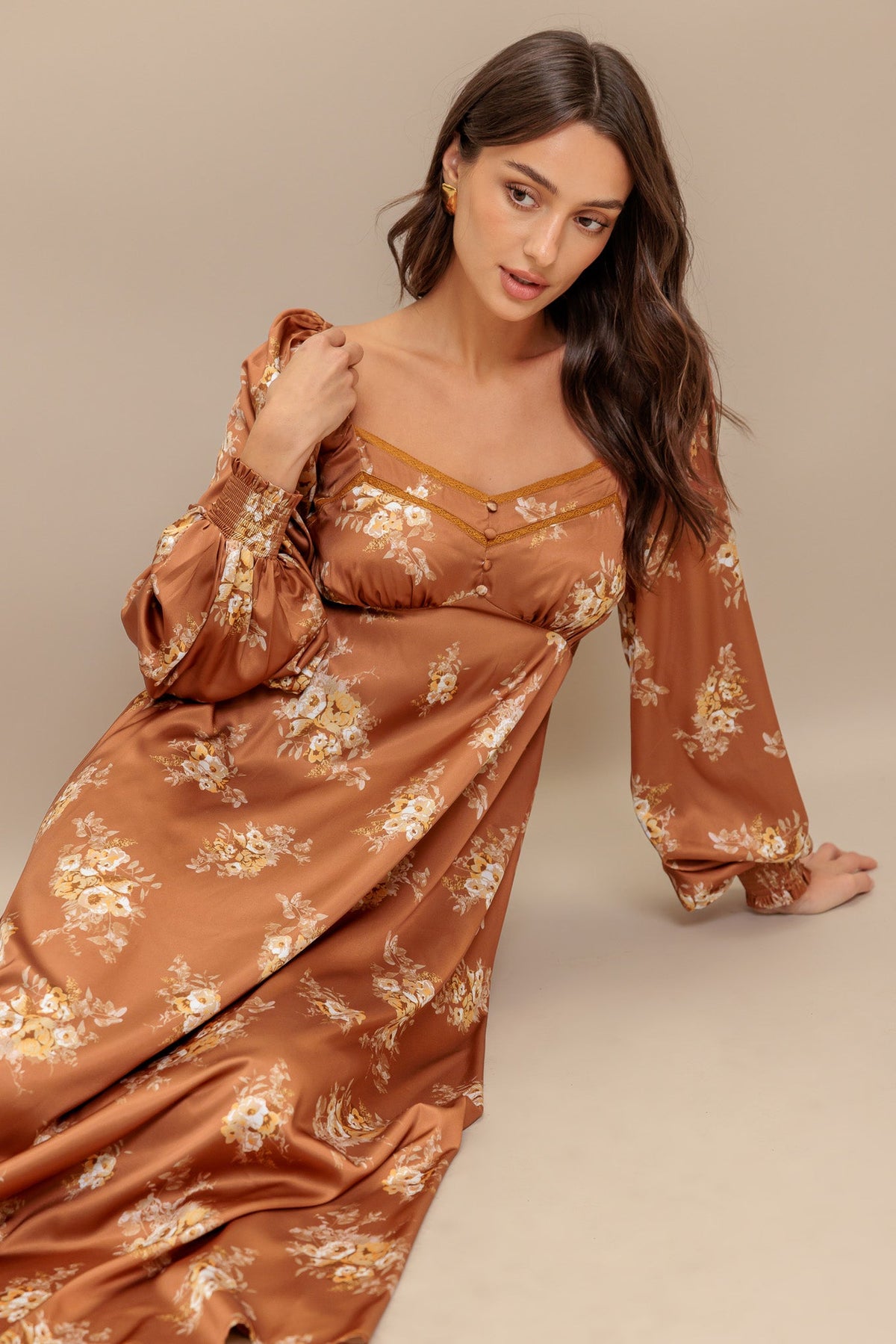 CARAMEL SUNSET WOVEN MIDI DRESS