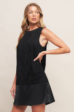 CITY SLEEKFAUX SUEDE AND LEATHER SHIFT DRESS
