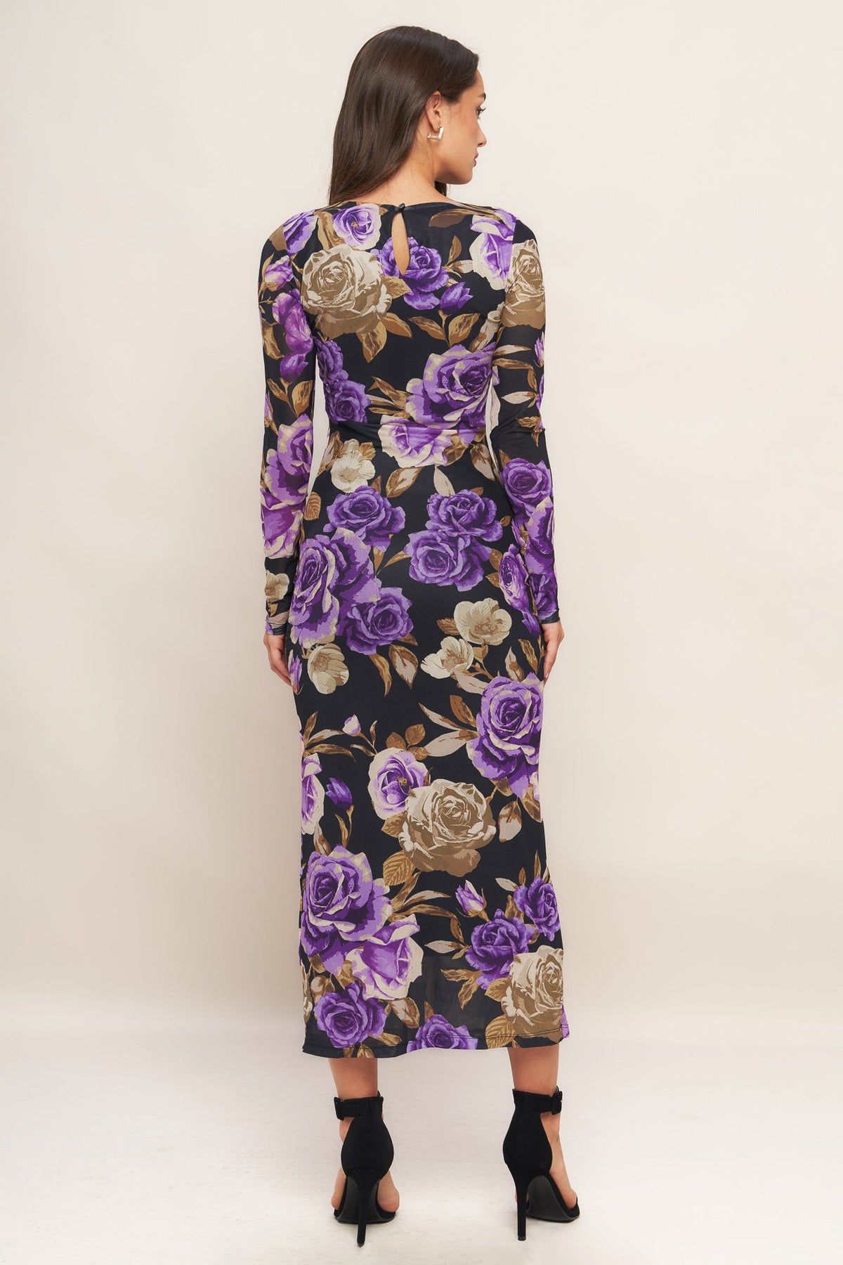 VIOLET EMBRACE POWER MESH MIDI DRESS