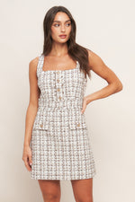 GOLDEN GRID LUXE TWEED MINI DRESS