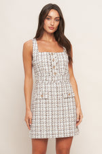 GOLDEN GRID LUXE TWEED MINI DRESS
