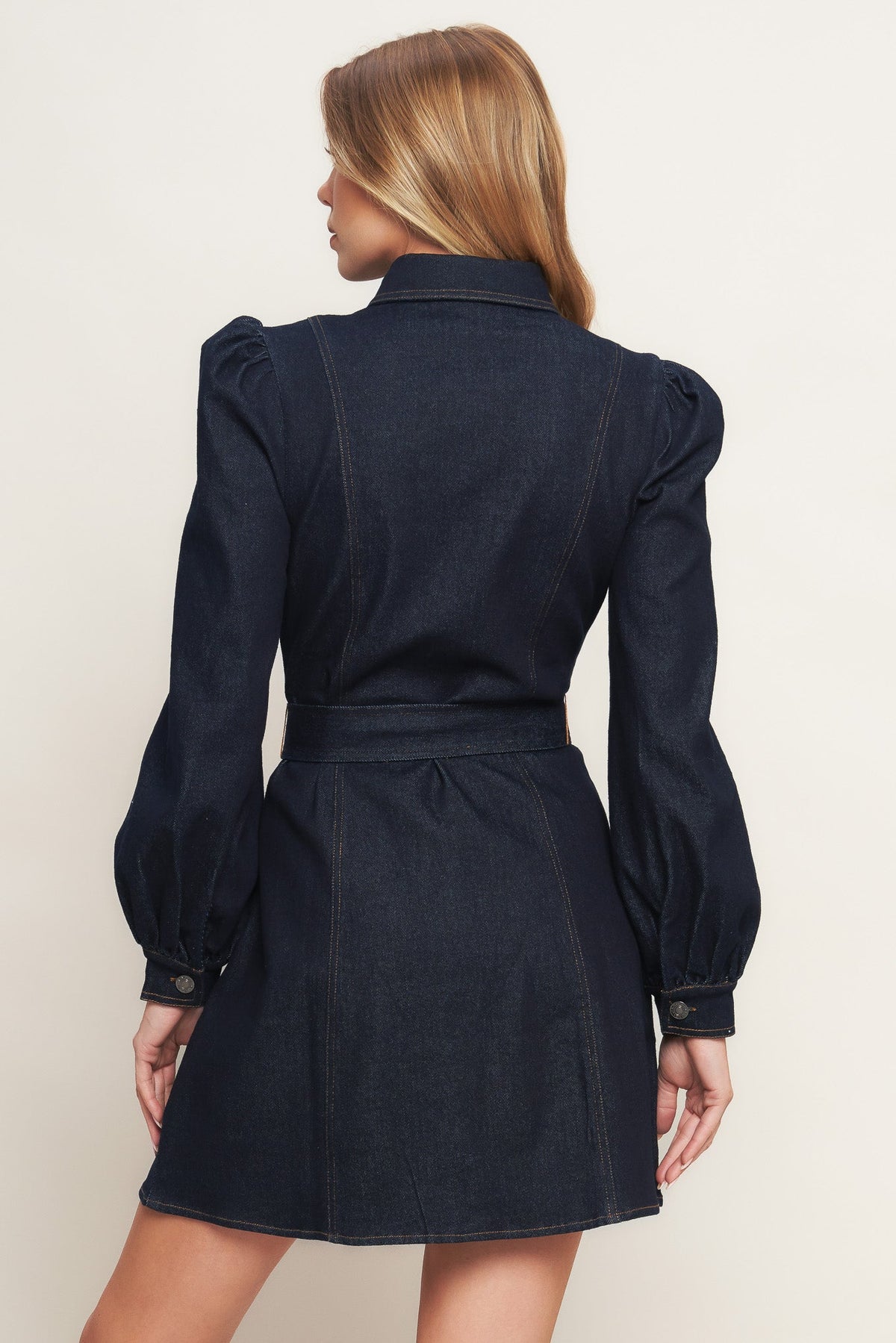 HOLIDAY DARK INDIGO DENIM MINI DRESS