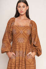 SOUTHWEST SQUARES WOVEN MIDI DRESS