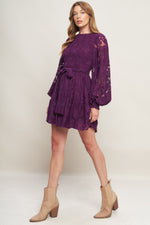 PASSION PLUM WOVEN LACE MINI DRESS