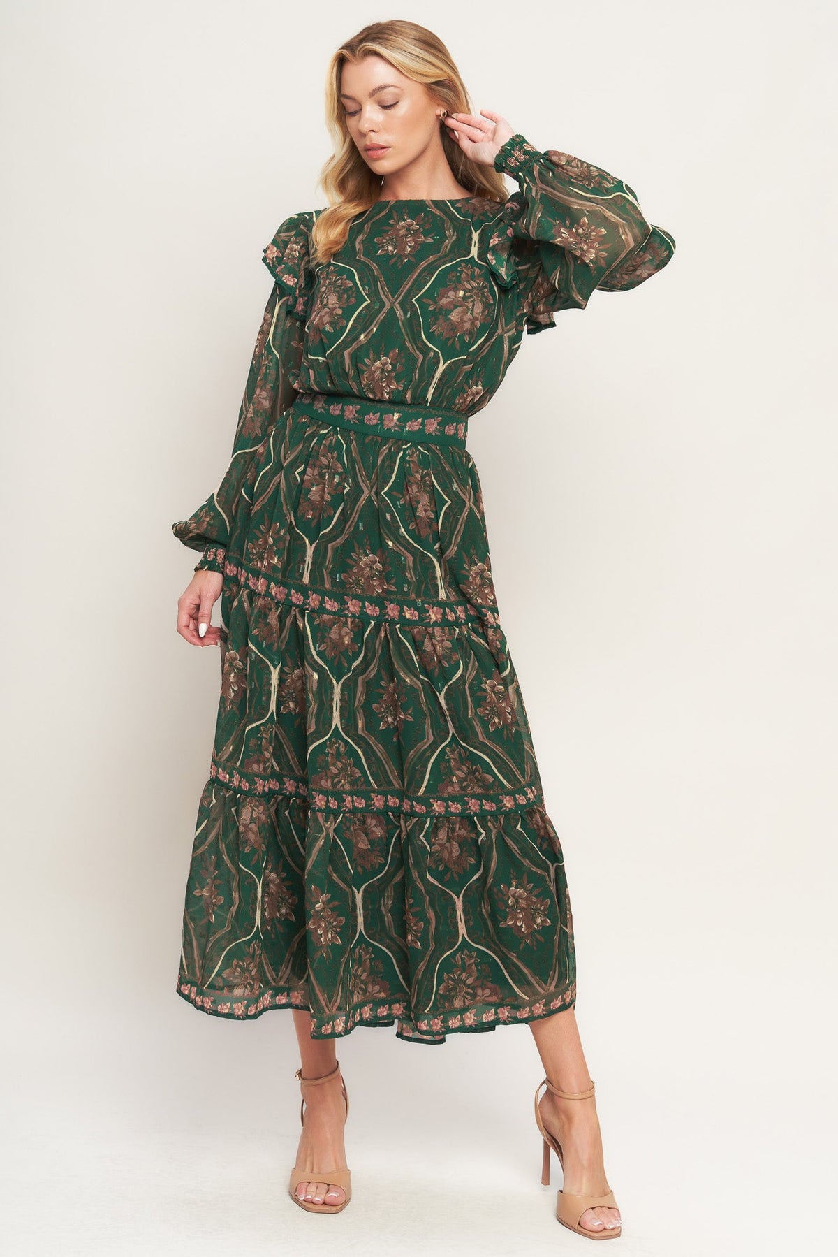 GARDEN LABYRINTH WOVEN MIDI DRESS