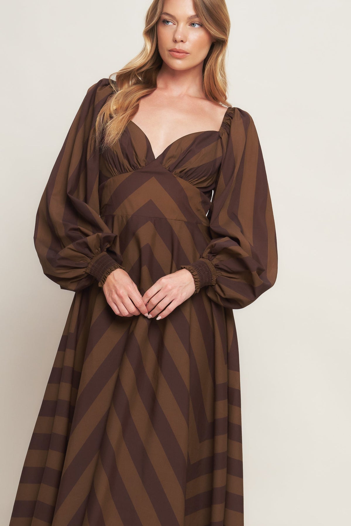 BROWN GODDESS FLOW WOVEN MIDI DRESS