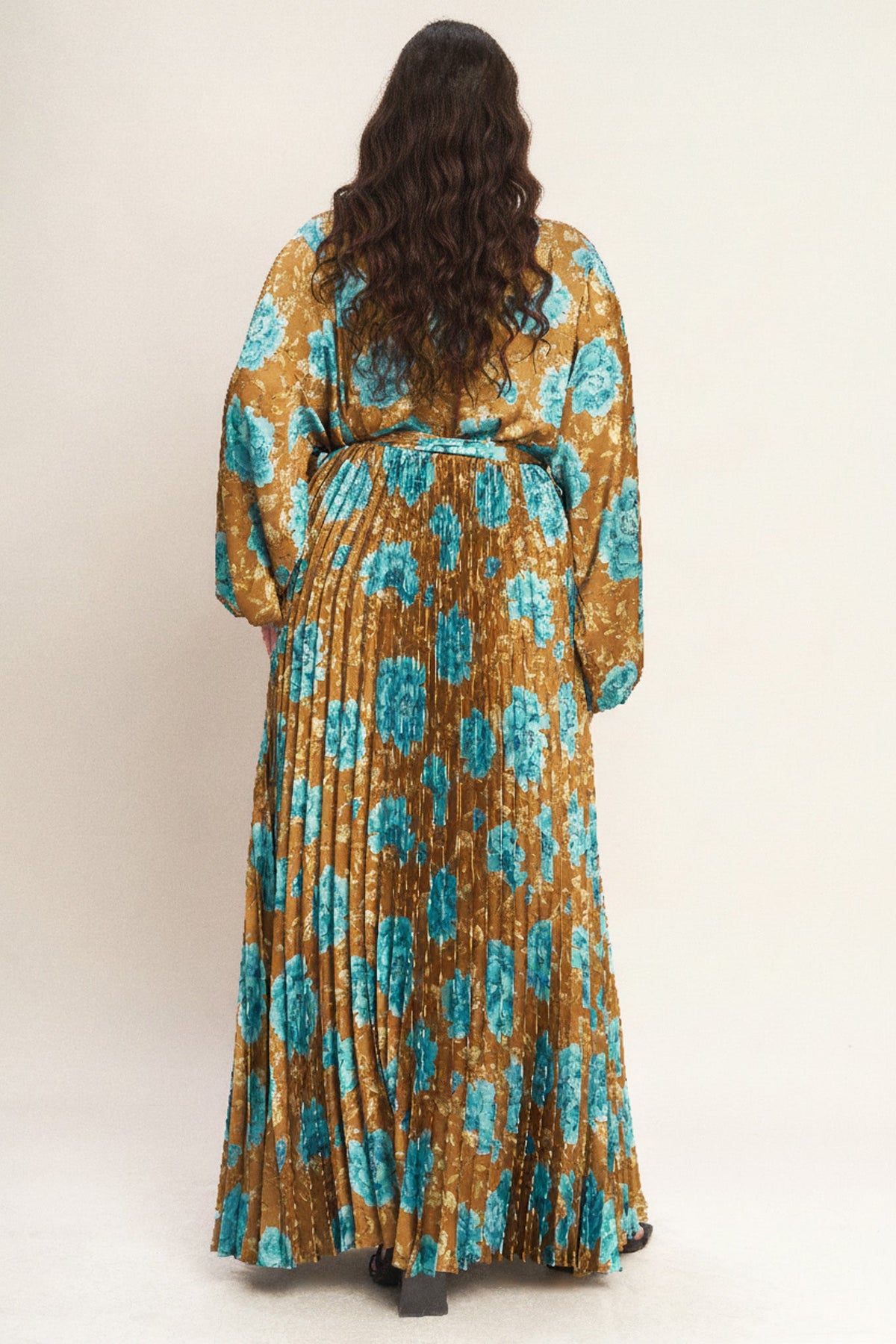 GOLDEN BLOOM LUXE WOVEN SATIN MAXI DRESS