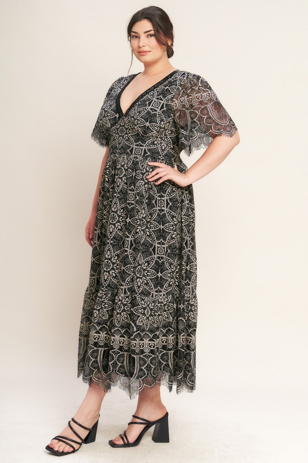 GOTHIC BLOOM WOVEN LACE MIDI DRESS