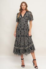 GOTHIC BLOOM WOVEN LACE MIDI DRESS