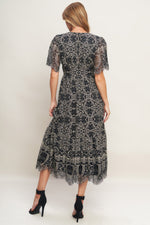 GOTHIC BLOOM WOVEN LACE MIDI DRESS