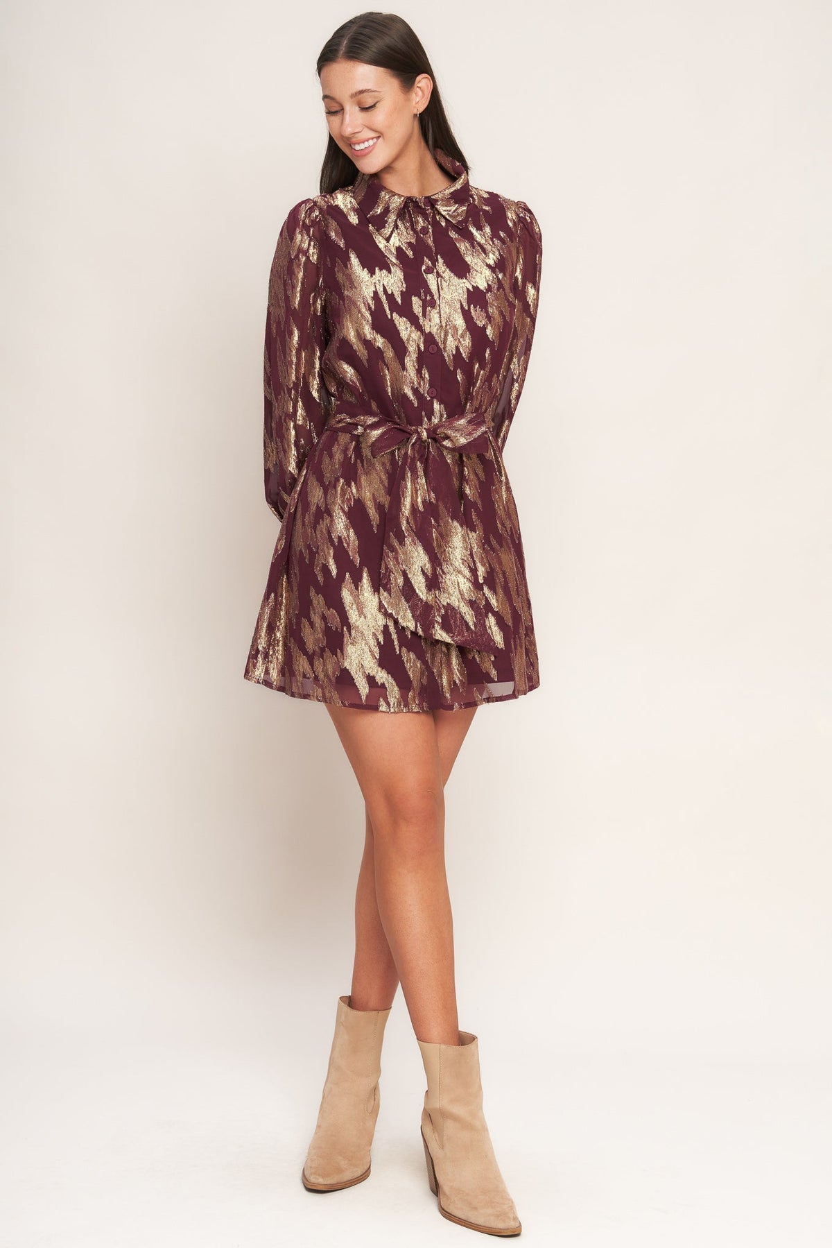 METALLIC MUSE WOVEN MINI DRESS