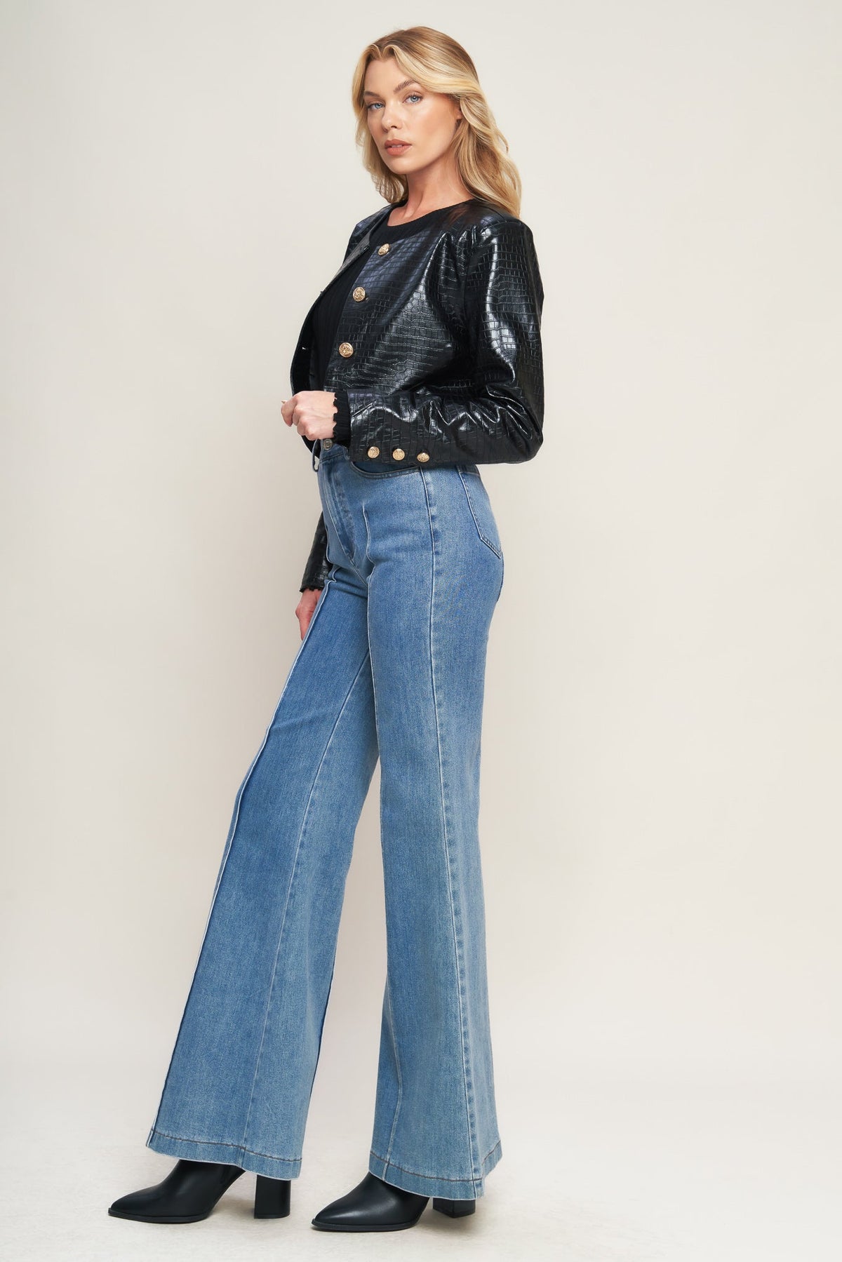 AT THE START FAUX LEATHER BOLERO JACKET