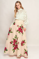 ELEGANT WILDFLOWER BLUSH WOVEN MAXI SKIRT