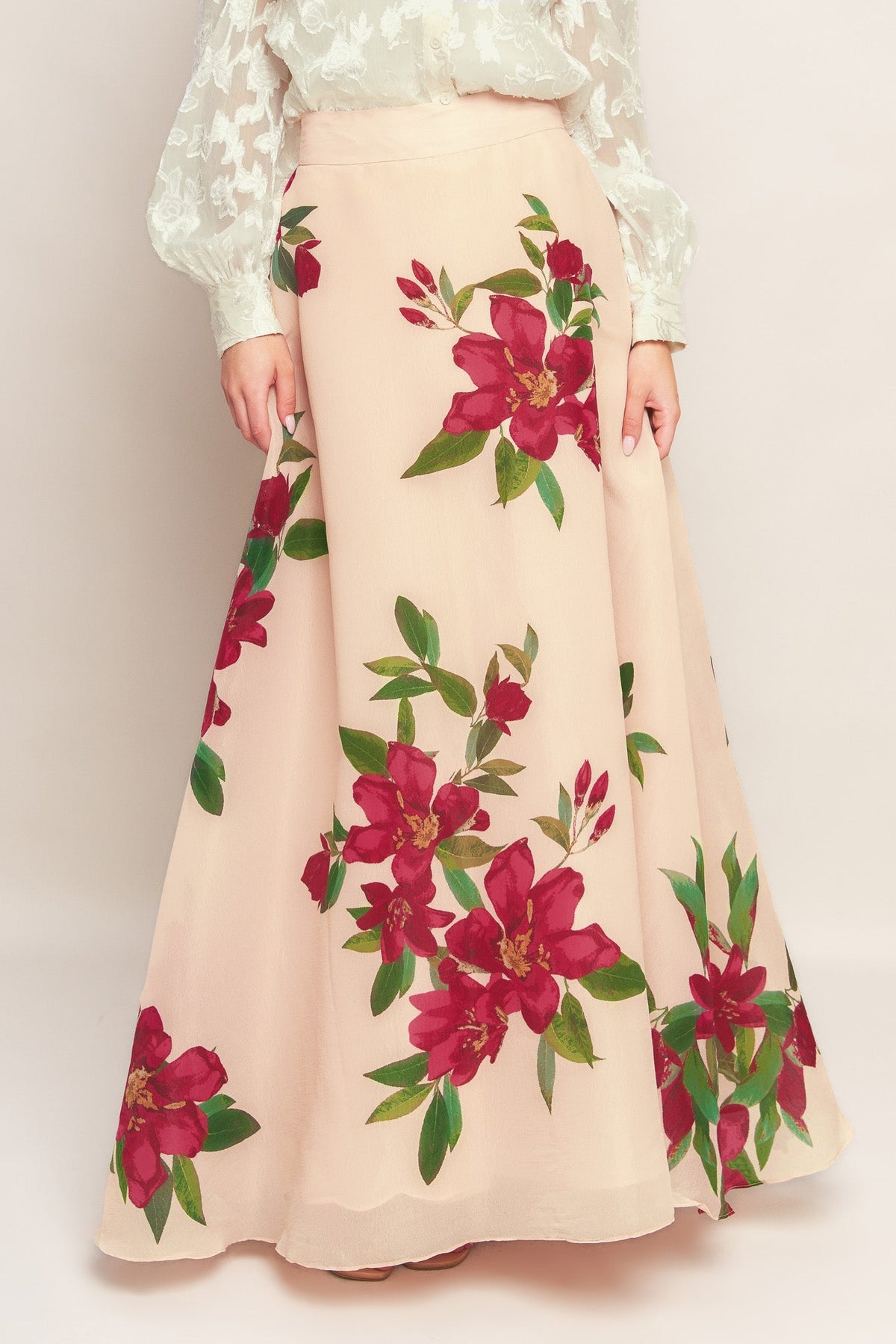 ELEGANT WILDFLOWER BLUSH WOVEN MAXI SKIRT