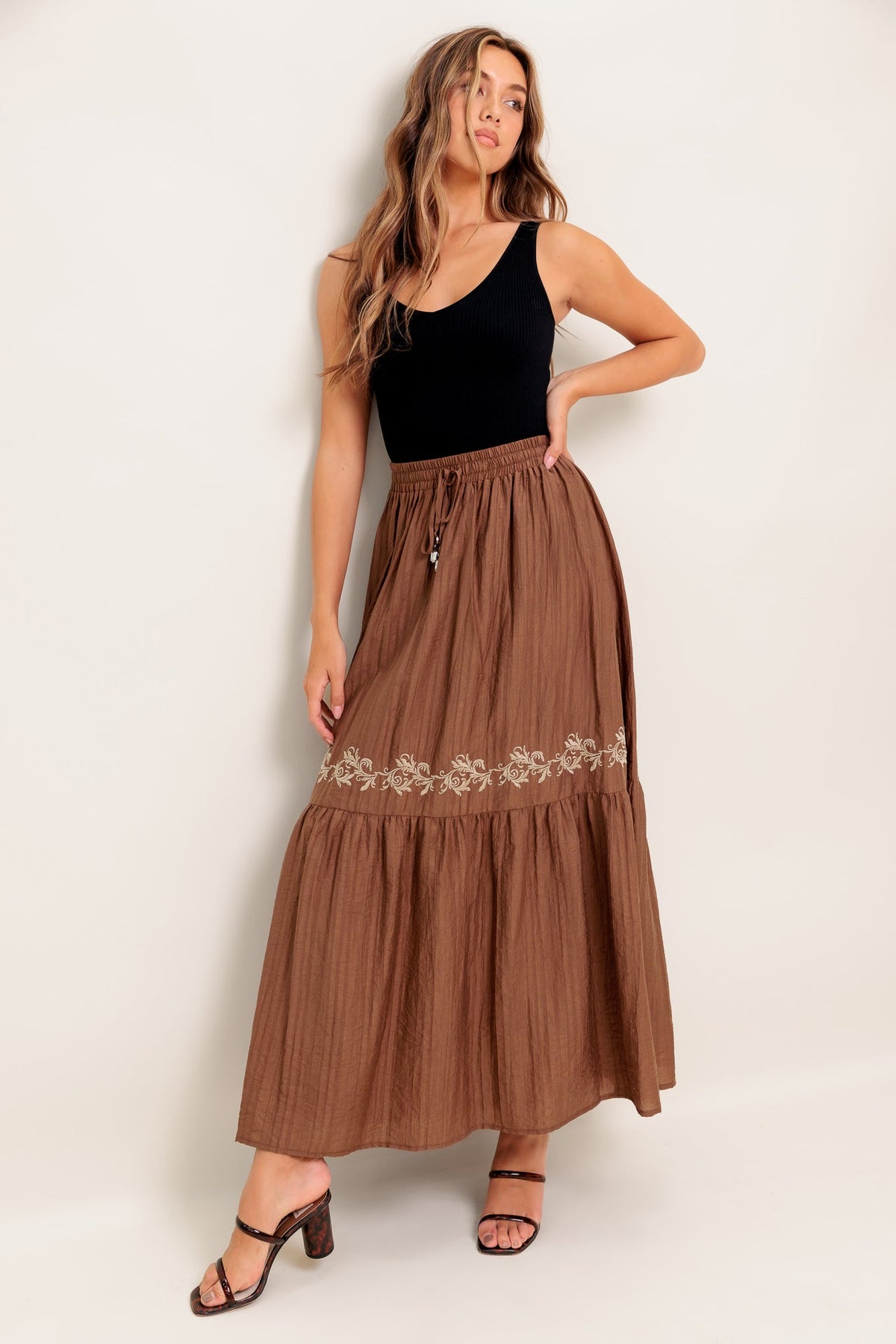 FULL SPEED AHEAD BROWN WOVEN MAXI SKIRT