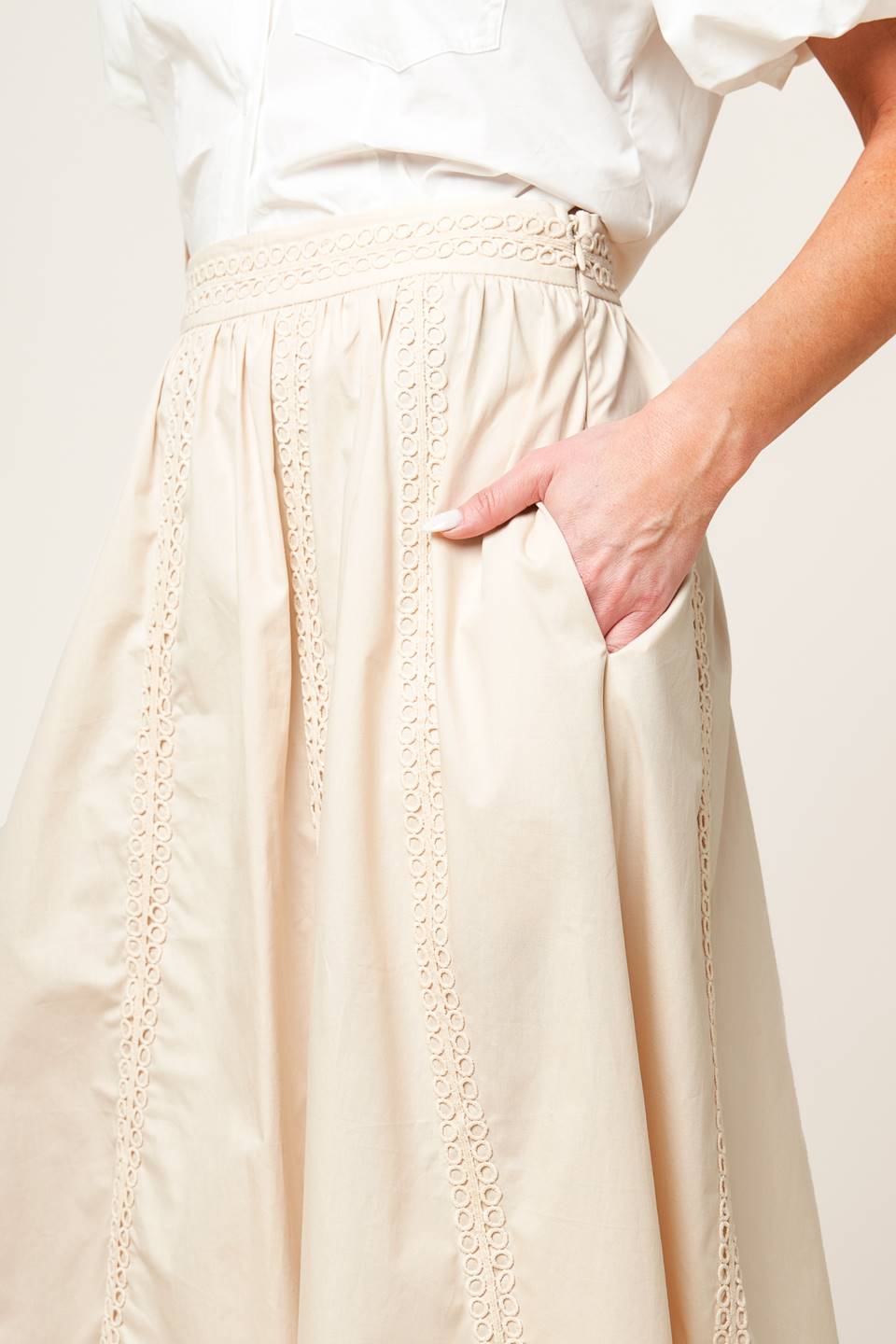 LAYTON CREAM WOVEN MIDI SKIRT