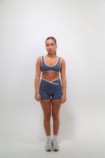 I Am Right Where I Need To Be Slate Blue Butter Sports Bra
