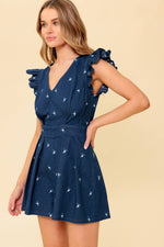 THE FELICITY DARK INDIGO WOVEN ROMPER