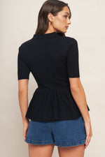 SWEET SERENADE BLACK WOVEN TOP
