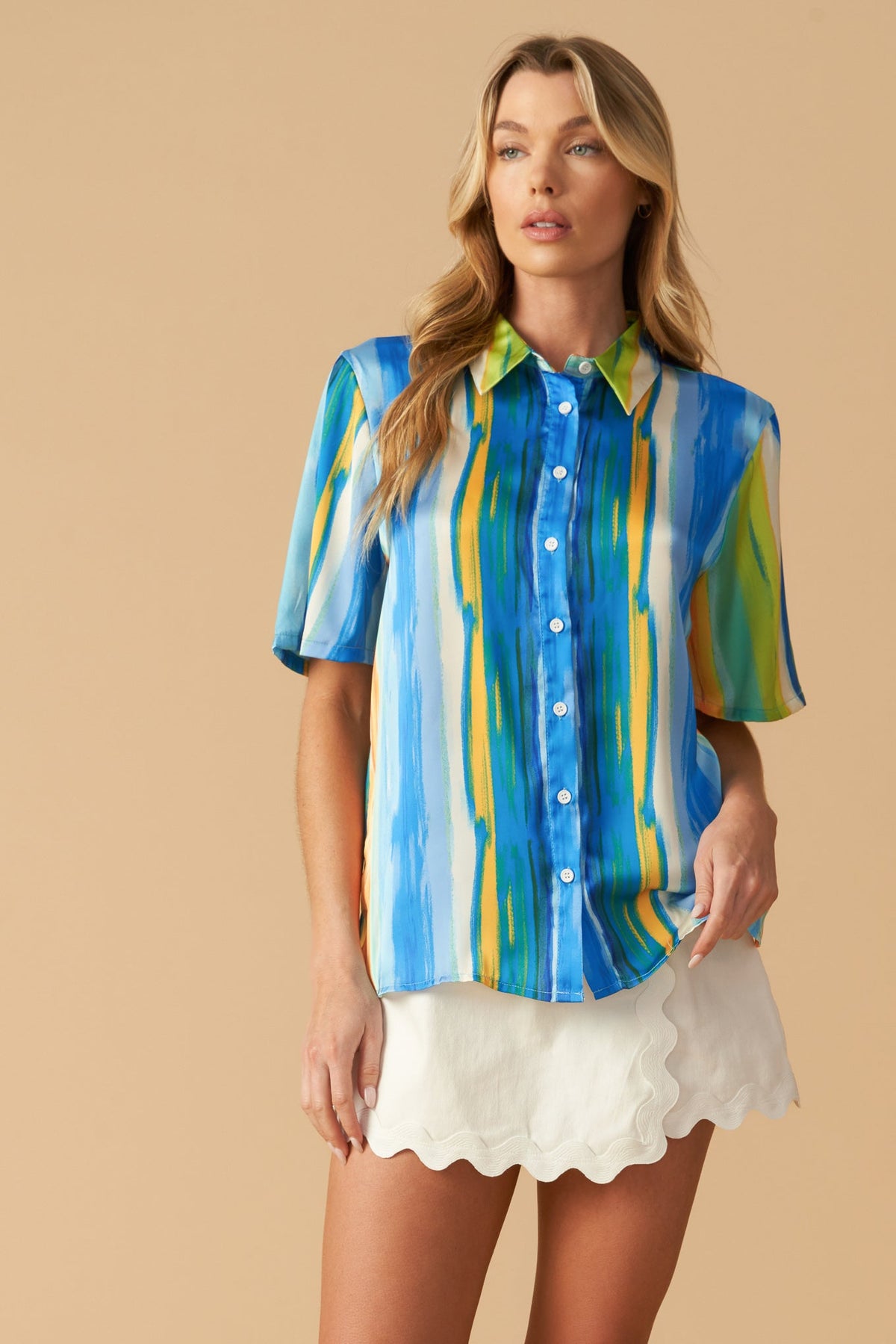 TAKE ME DANCING WOVEN SATIN TOP