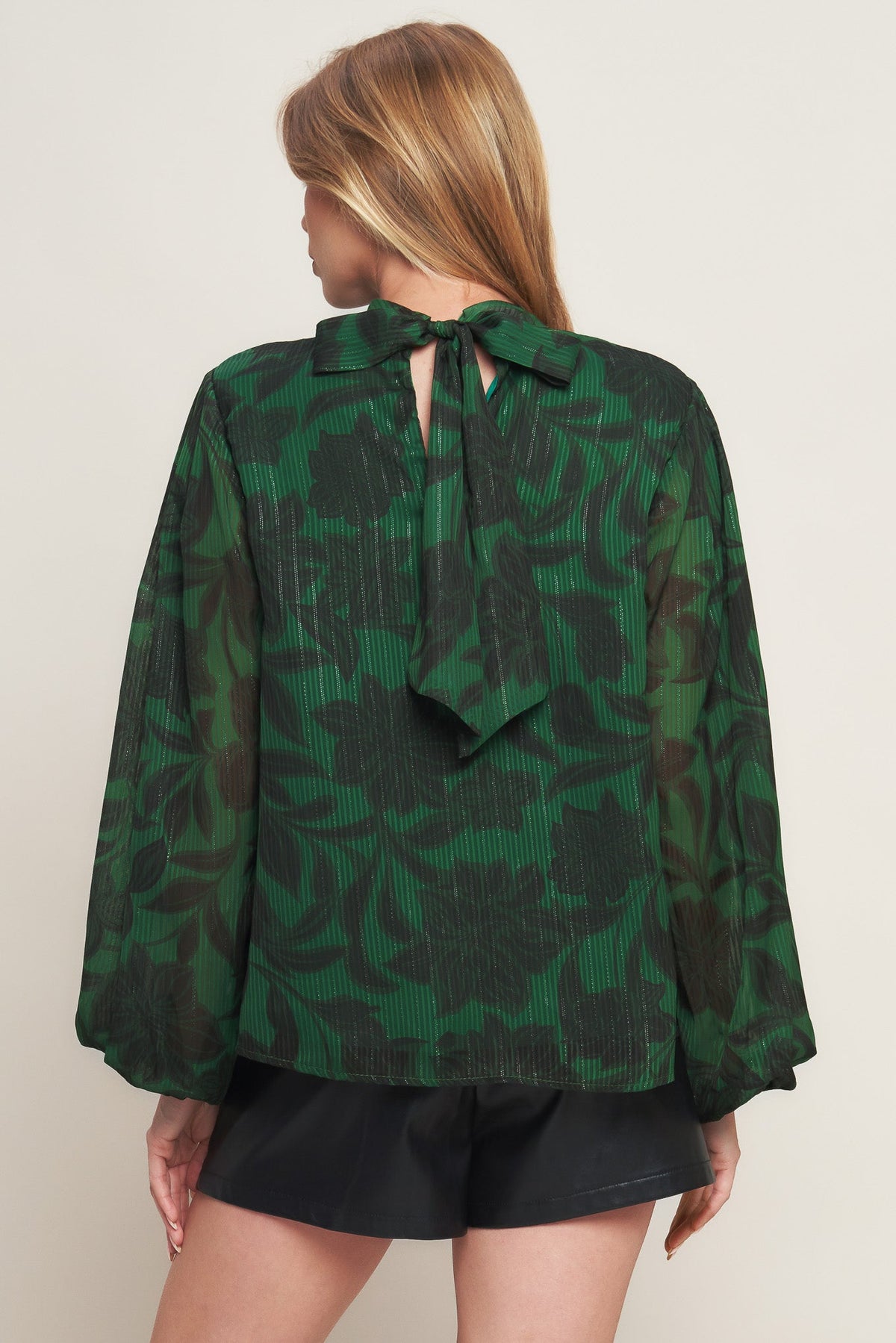 NOIR LEAF GREEN WOVEN TOP