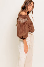 FULL SPEED AHEAD BROWN WOVEN TOP