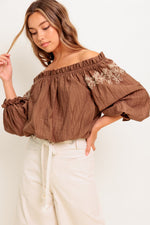 FULL SPEED AHEAD BROWN WOVEN TOP