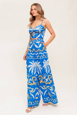 EVENING BLUE WOVEN CROP TOP AND PANT SET