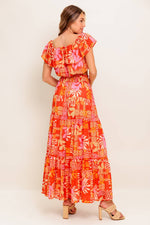 FAINT SUNBEAM RED WOVEN TOP AND SKIRT SET