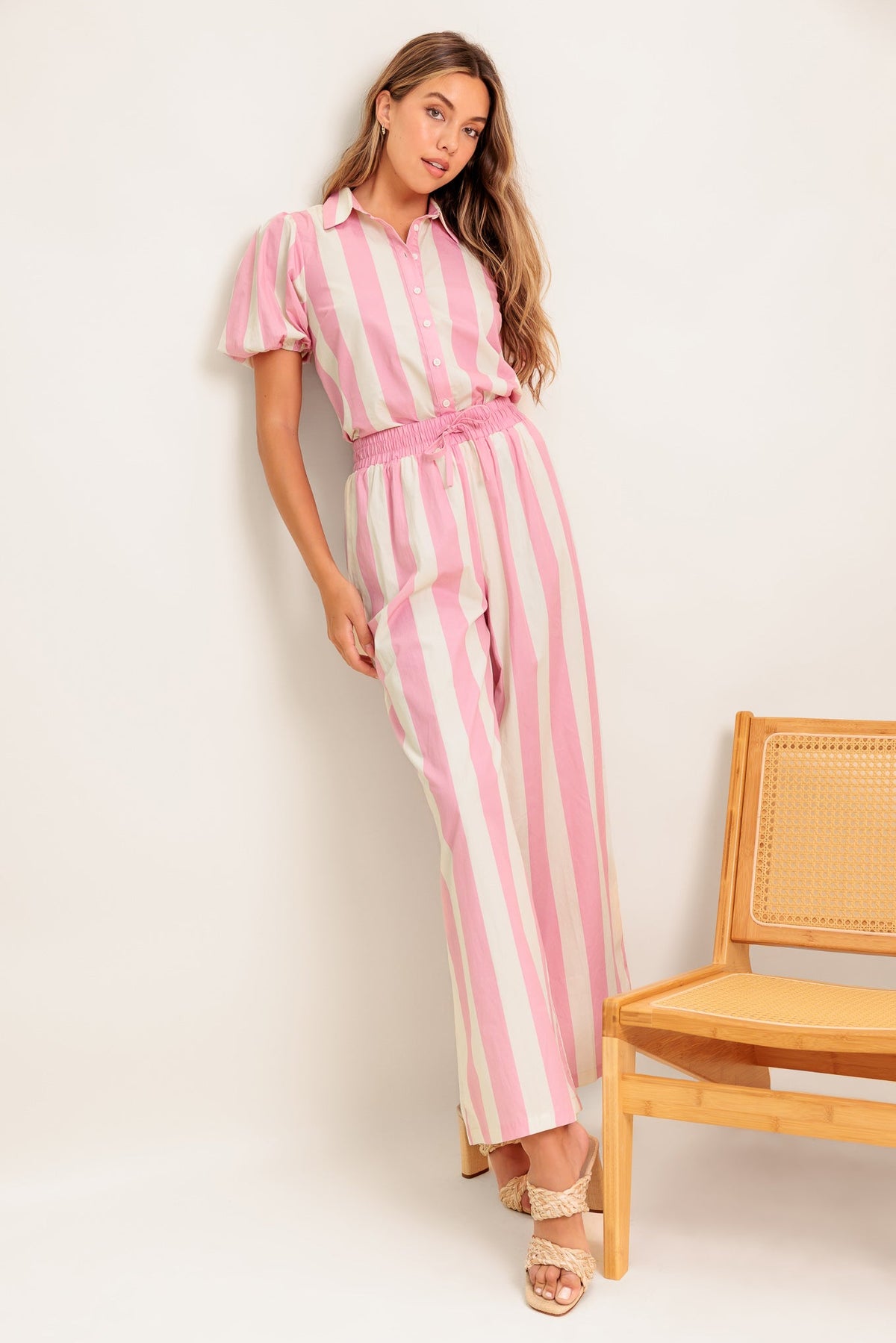 WINK & WALK STRIPE WOVEN TOP AND PANT SET