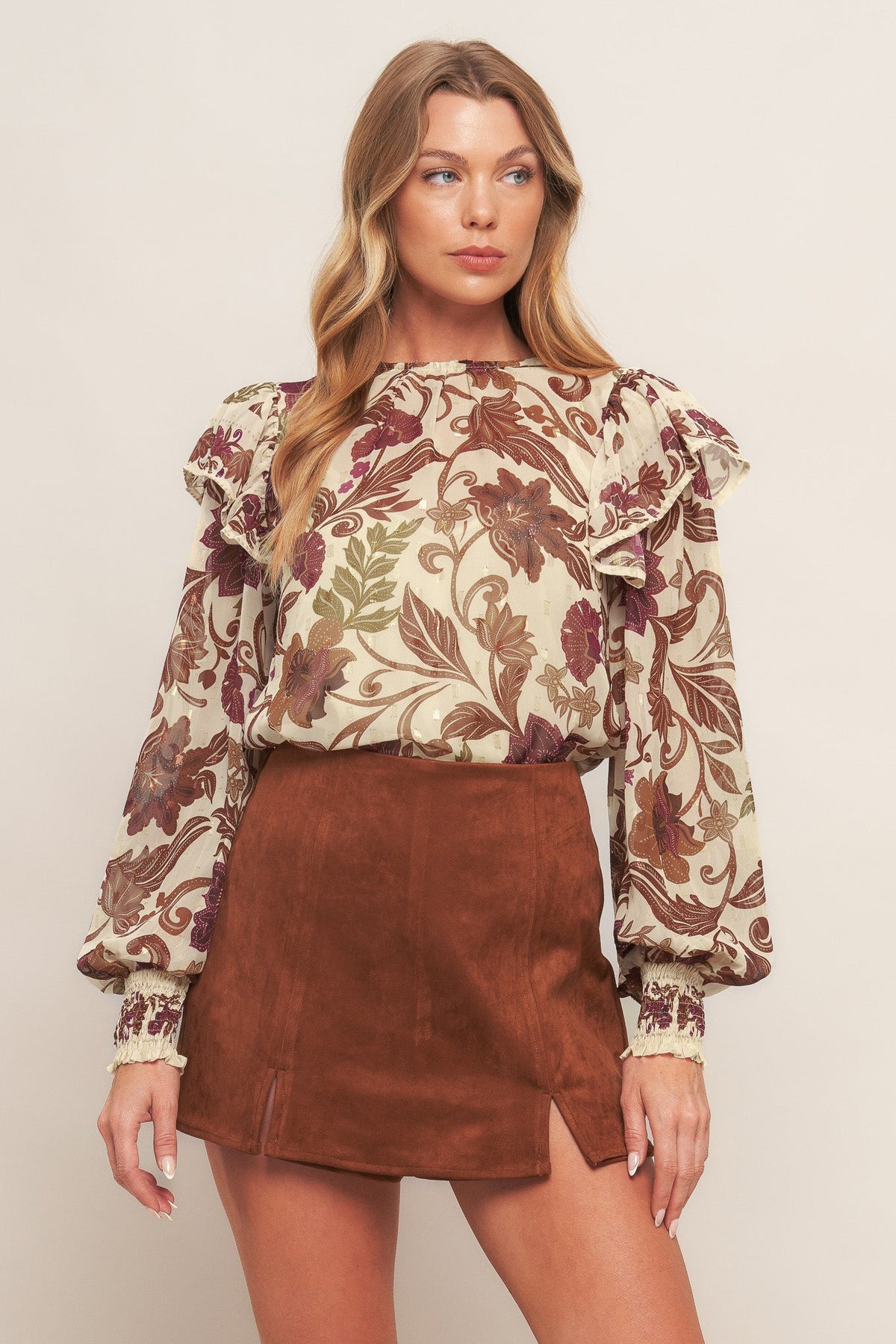 WILD BOTANICA IVORY WOVEN TOP