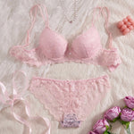 6-Piece Set Women's Bra and Panties Set Sexy Patterned Lace Patchwork No Lining Comfortable Fitting Women's Push-Up Bra Women's Underwear Set